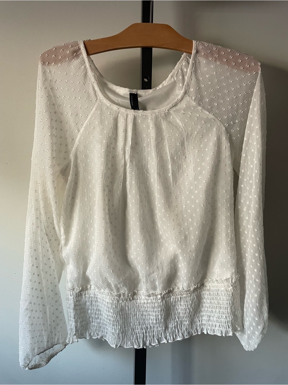Vero Moda Boho Cottagecore Swiss Dot Smocked Long Sleeve Blouse Small